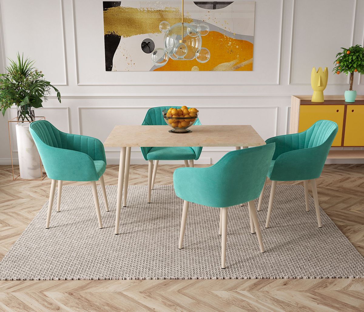 Обеденная группа Браун | Шандон | Мрамор Валенсия | Серо-бежевый | Velutto 43