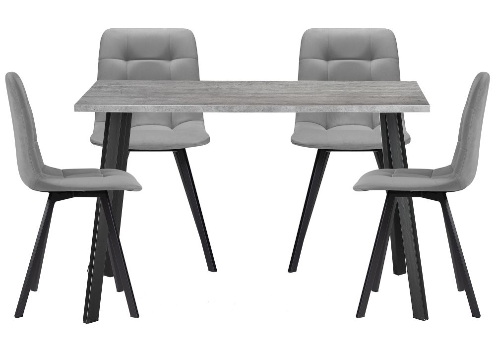 Обеденная группа Эделин светло-серый - бетон - черный матовый
