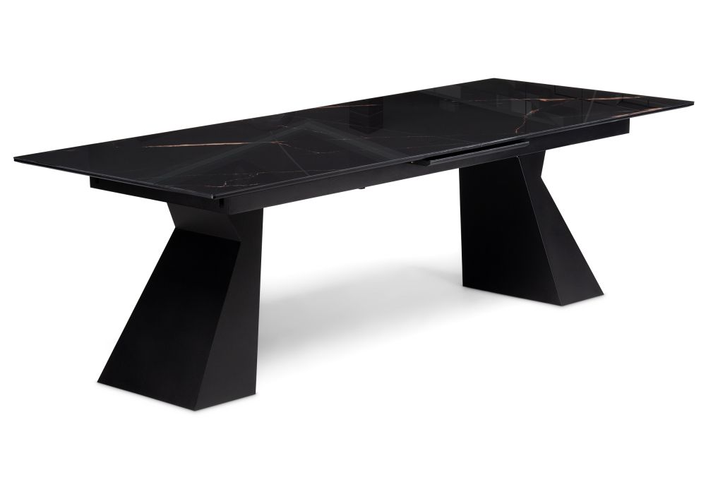 Обеденная группа (Стол стеклянный Денхольм 240(290)х100х75 обсидиан - черный и Стул на металлокаркасе Моншау черный - velutto 32)