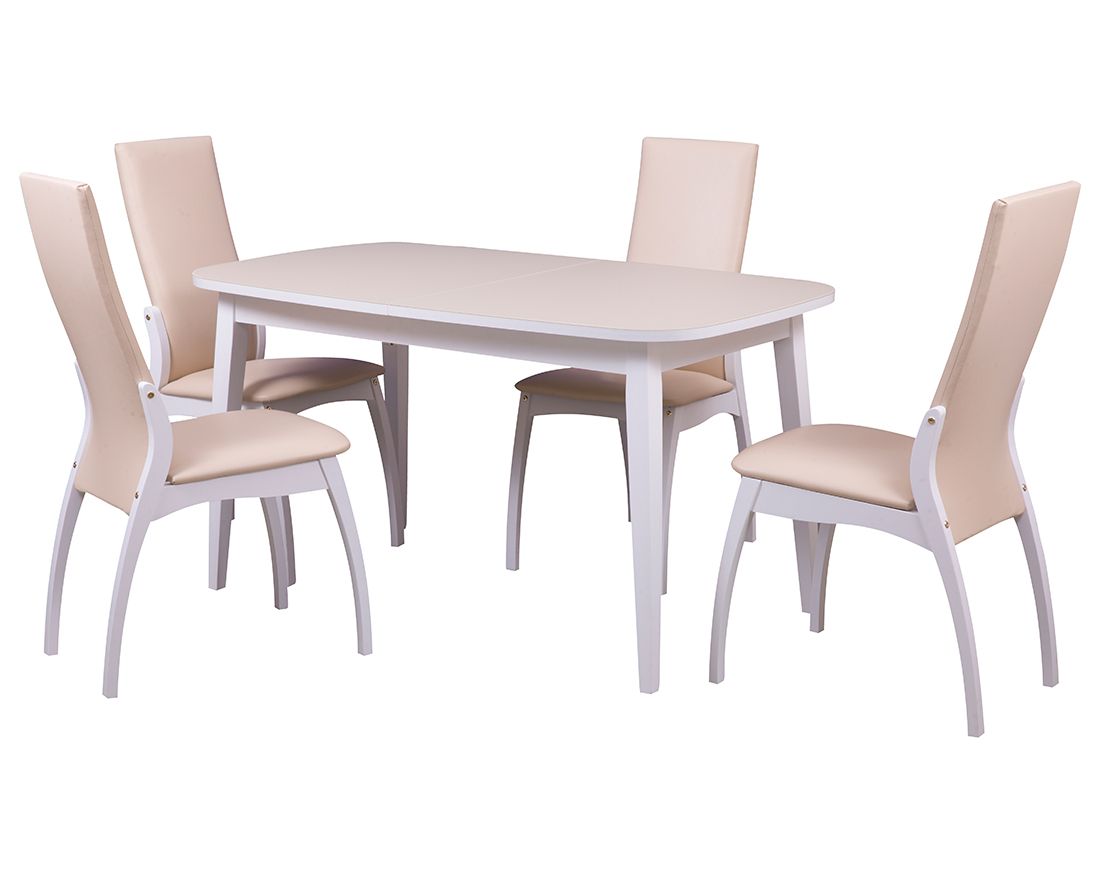 Обеденная группа Турин | Токио белый | стекло бежевое матовое