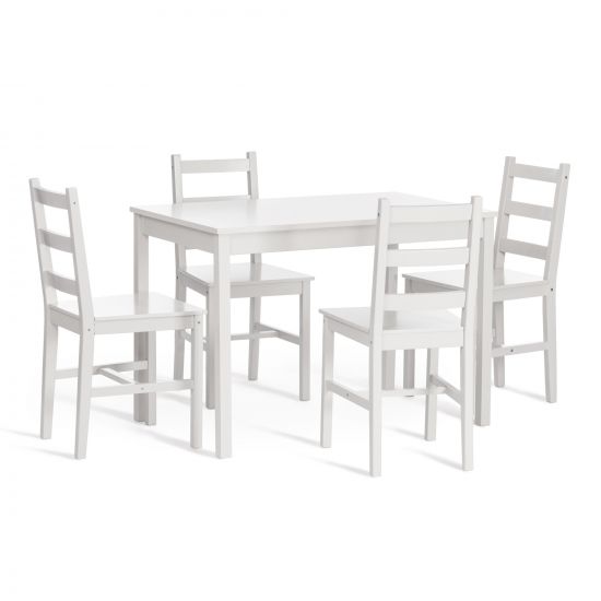 Обеденный комплект эконом Хадсон 2 (стол + 4 стула)- Hudson 2 Dining Set дерево гевея-мдф, стол:105х65х73см, стул: 41х46х85,5см, butter white