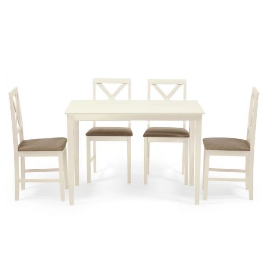 Обеденный комплект эконом Хадсон (стол + 4 стула)- Hudson Dining Set дерево гевея-мдф, стол: 110х70х75см - стул: 44х42х89см, ivory white, ткань беж. (Q19-1)