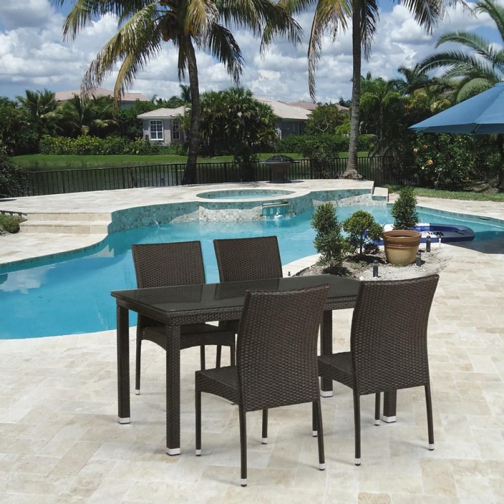 Обеденный комплект плетеной мебели из искусственного ротанга T256A-YC380A-W53 Brown (4+1) + подушки