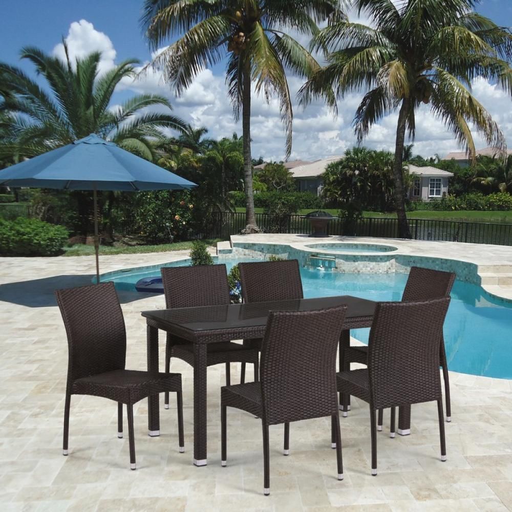 Обеденный комплект плетеной мебели из искусственного ротанга T256A-YC380A-W53 Brown (6+1) + подушки