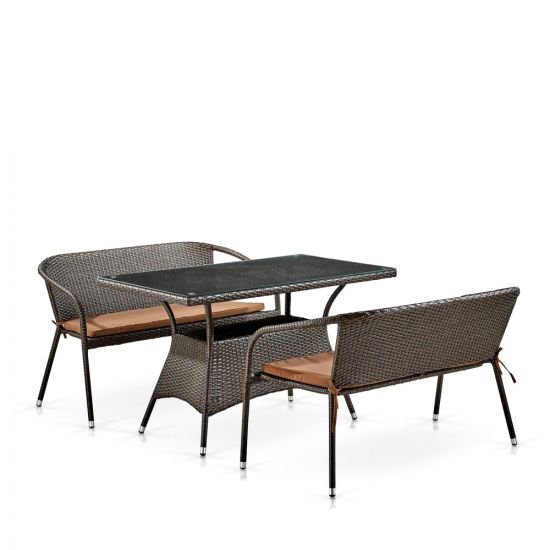 Обеденный комплект плетеной мебели с диванами T198D-S139B-W53 Brown