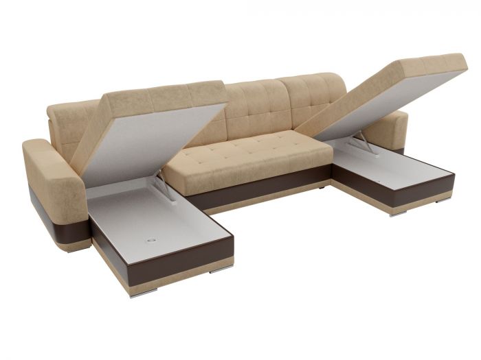 100080 П-образный диван Честер | Микровельвет | Экокожа | бежевый | коричневый
