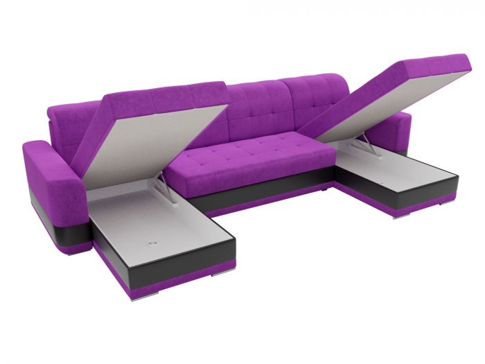100086 П-образный диван Честер | Микровельвет | Экокожа | Фиолетовый | Черный