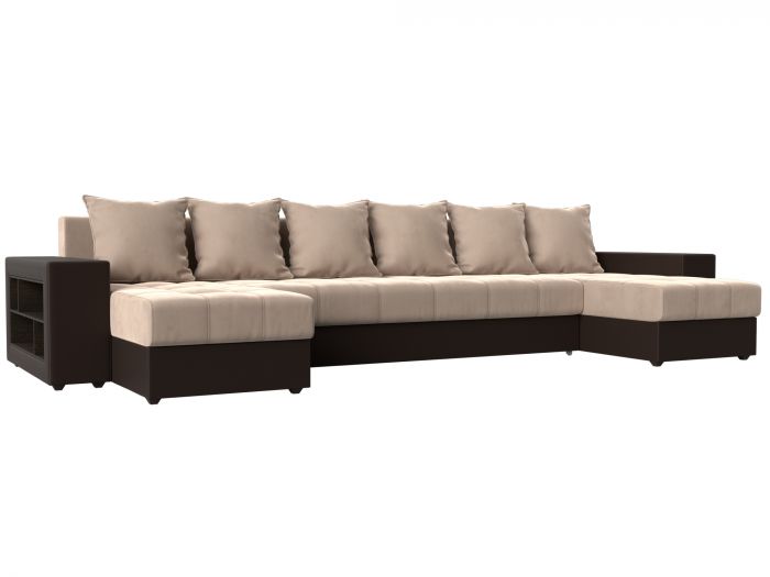 110618 П-образный диван Дубай | Велюр | Экокожа | бежевый | коричневый