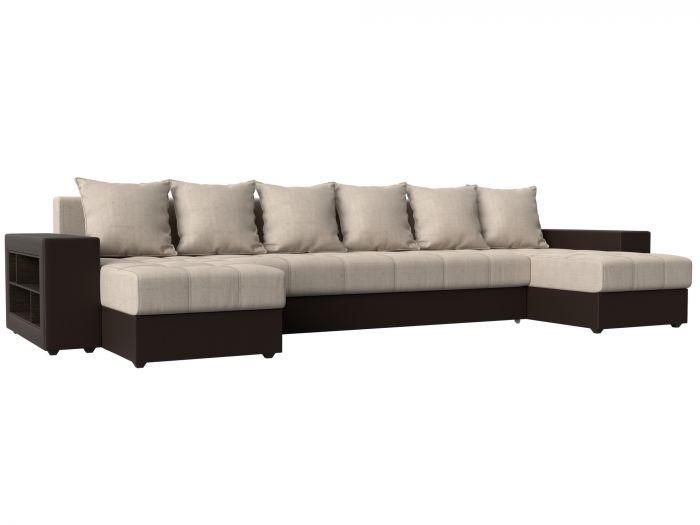 31515 П-образный диван Дубай | Рогожка | Экокожа | бежевый | коричневый
