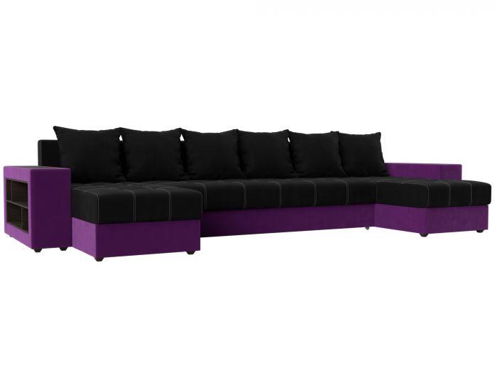 110605 П-образный диван Дубай | Микровельвет | черный | фиолетовый