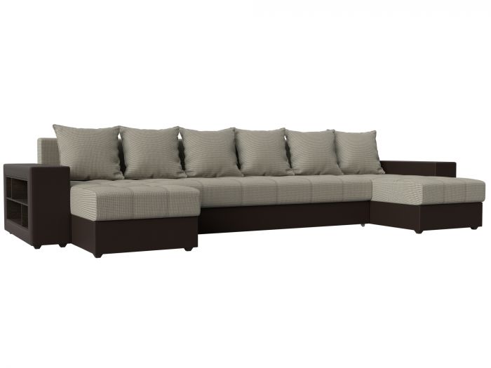 110579 П-образный диван Дубай | Рогожка | Экокожа | Корфу 02 | коричневый