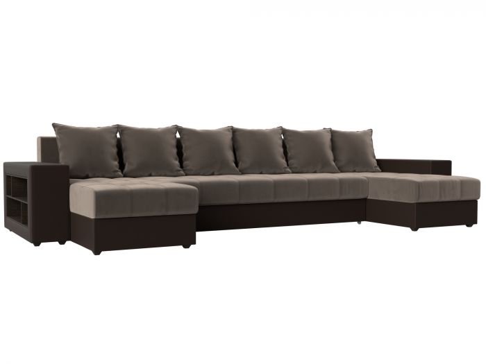 110615 П-образный диван Дубай | Велюр | Экокожа | коричневый | коричневый