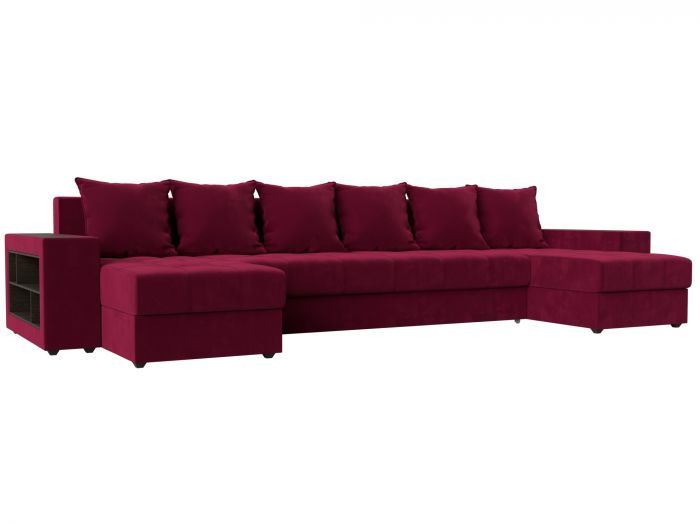 110594 П-образный диван Дубай полки слева | Микровельвет | Бордовый