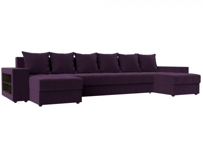 110606 П-образный диван Дубай полки слева | Велюр | Фиолетовый