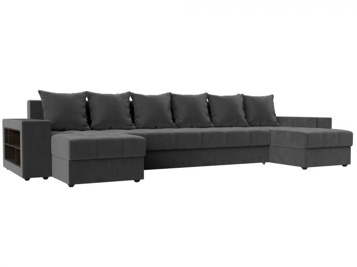110611 П-образный диван Дубай полки слева | Велюр | Серый