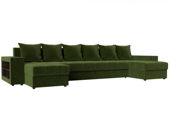 110589 П-образный диван Дубай полки слева | Микровельвет | Зеленый