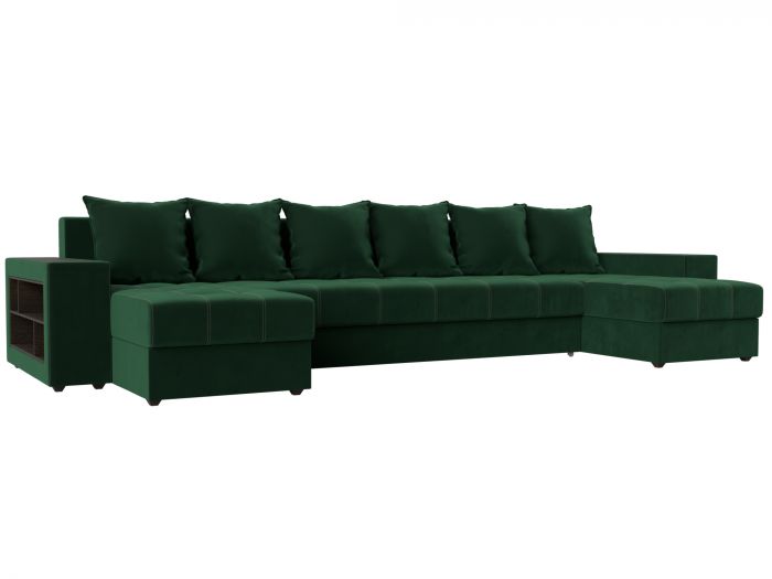 110609 П-образный диван Дубай полки слева | Велюр | Зеленый