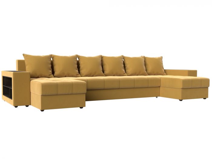 110590 П-образный диван Дубай полки слева | Микровельвет | Желтый