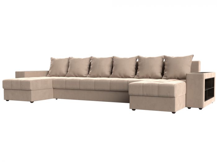 110610R П-образный диван Дубай полки справа | Велюр | Бежевый