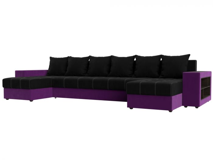 110605R П-образный диван Дубай полки справа | Микровельвет | черный | фиолетовый