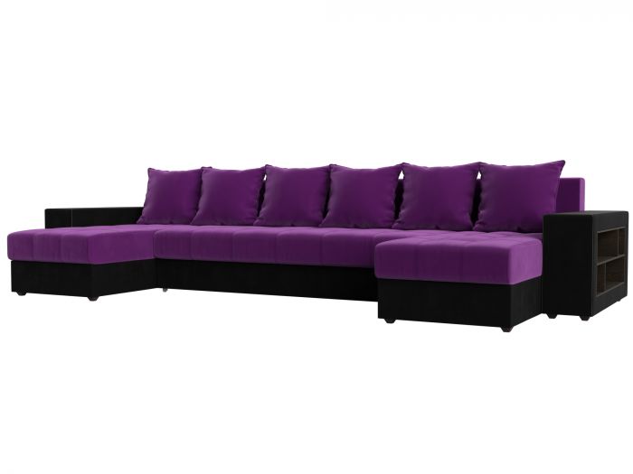 110603R П-образный диван Дубай полки справа | Микровельвет | Фиолетовый | Черный
