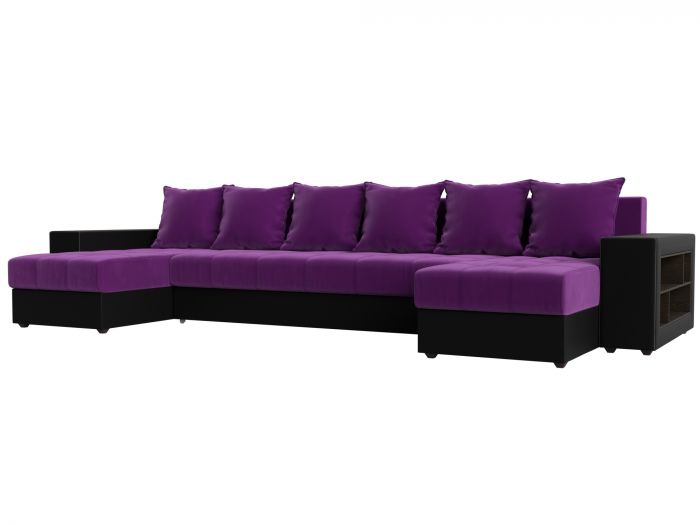 31513R П-образный диван Дубай полки справа | Микровельвет | Экокожа | Фиолетовый | Черный