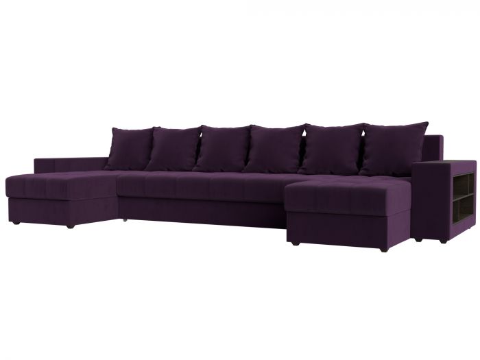 110606R П-образный диван Дубай полки справа | Велюр | Фиолетовый