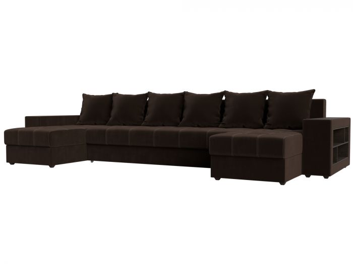 110588R П-образный диван Дубай полки справа | Микровельвет | Коричневый