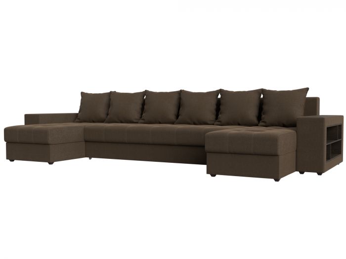 110583R П-образный диван Дубай полки справа | Рогожка | Коричневый