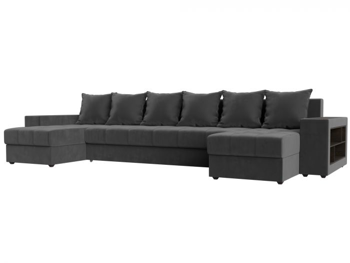 110611R П-образный диван Дубай полки справа | Велюр | Серый