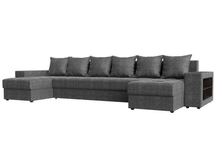 110584R П-образный диван Дубай полки справа | Рогожка | Серый