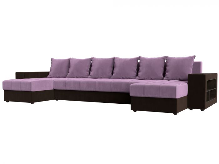 110602R П-образный диван Дубай полки справа | Микровельвет | Сиреневый | Коричневый