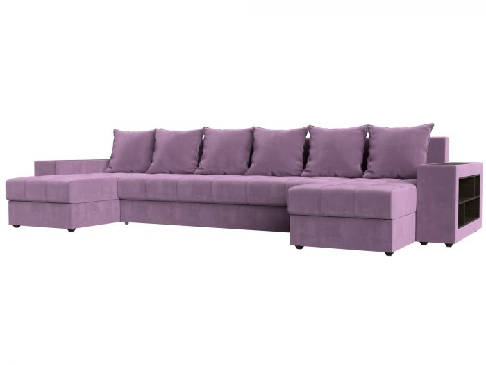 110592R П-образный диван Дубай полки справа | Микровельвет | Сиреневый
