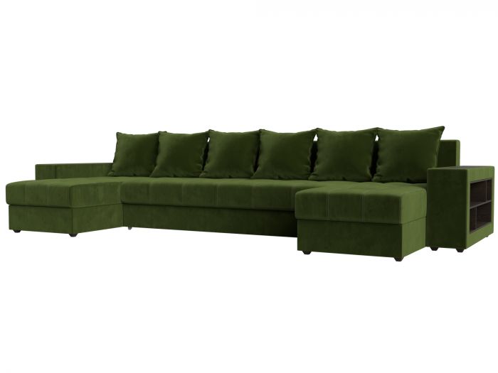110589R П-образный диван Дубай полки справа | Микровельвет | Зеленый