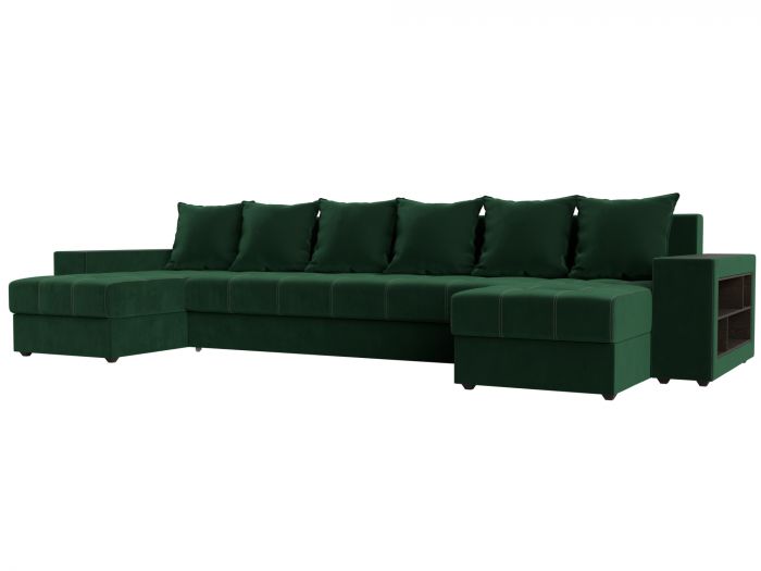110609R П-образный диван Дубай полки справа | Велюр | Зеленый