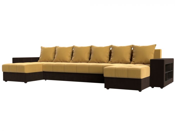 110600R П-образный диван Дубай полки справа | Микровельвет | Желтый | коричневый