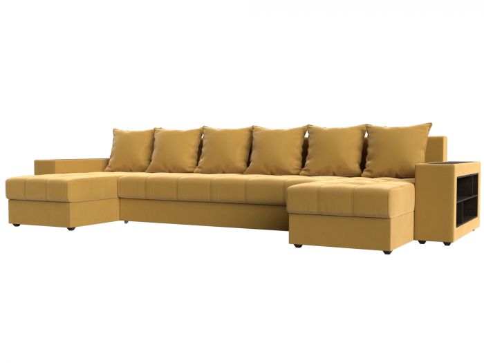 110590R П-образный диван Дубай полки справа | Микровельвет | Желтый
