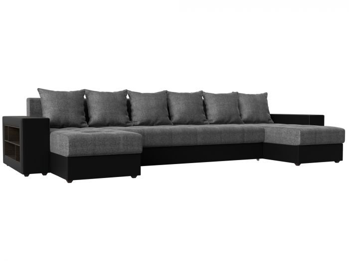31517 П-образный диван Дубай | Рогожка | Экокожа | Серый | черный