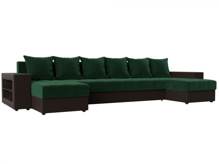 110617 П-образный диван Дубай | Велюр | Экокожа | зеленый | коричневый