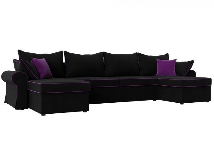 110296 П-образный диван Элис | Микровельвет | Черный