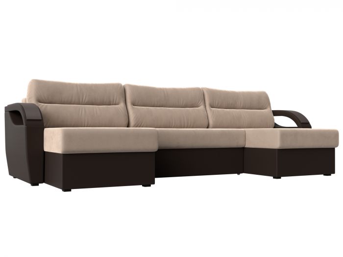 111711 П-образный диван Форсайт | Велюр | Экокожа | бежевый | коричневый
