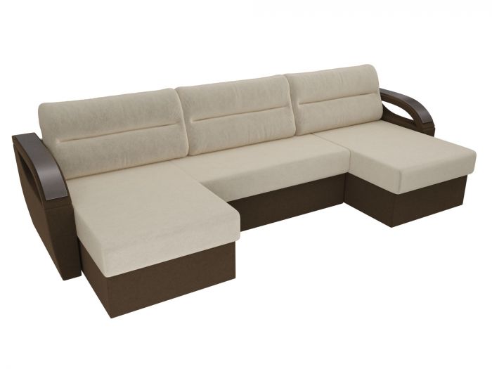 100816 П-образный диван Форсайт | Микровельвет | Бежевый