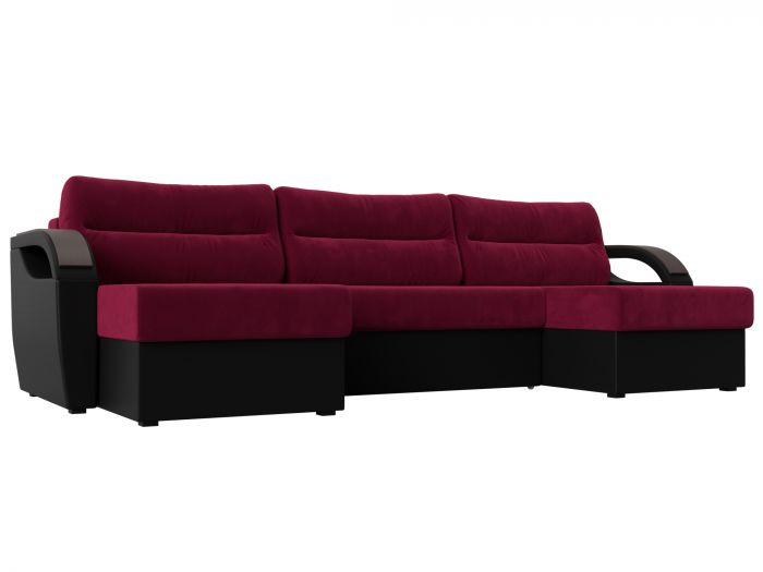 111730 П-образный диван Форсайт | Микровельвет | Экокожа | Бордовый | Черный