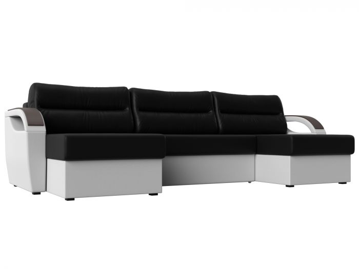 111750 П-образный диван Форсайт | Экокожа | Черный | Белый
