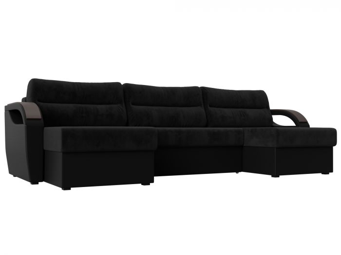 111716 П-образный диван Форсайт | Велюр | Экокожа | черный | черный