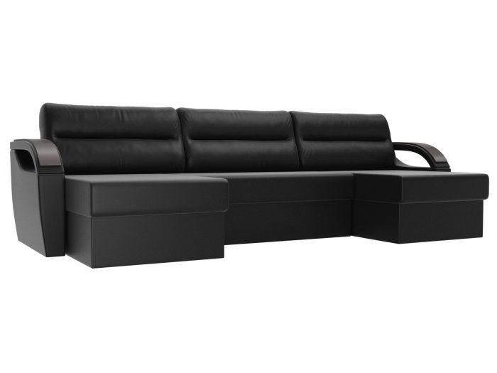100838 П-образный диван Форсайт | Экокожа | Черный