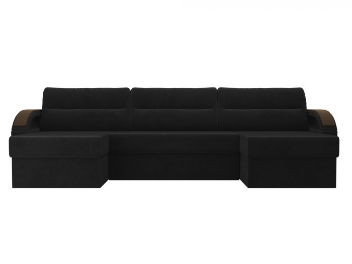 100813 П-образный диван Форсайт | Велюр | Черный