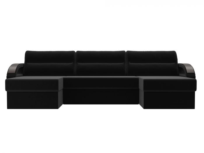 100823 П-образный диван Форсайт | Микровельвет | Черный