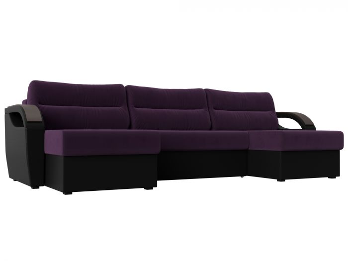 111717 П-образный диван Форсайт | Велюр | Экокожа | Фиолетовый | Черный