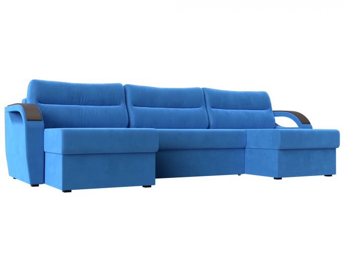100812 П-образный диван Форсайт | Велюр | Голубой